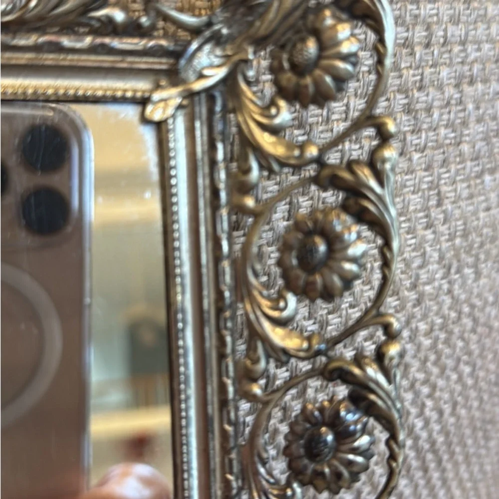 Vintage Brass gold tone filigree, ornate dresser vanity mirror tray